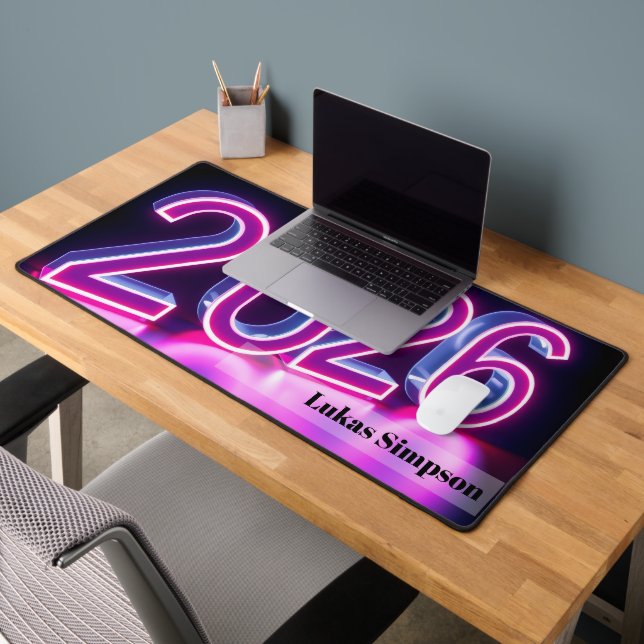 2026 Neon Futuristic Cyberpunk Gaming Desk Mat (Office 2)