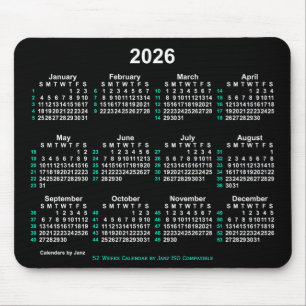 2026 Neon White 52 Weeks ISO Calendar by Janz Mouse Pad