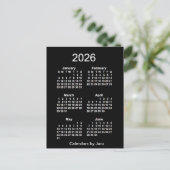 2026 Neon White 6 Month Mini Calendar by Janz Postcard (Standing Front)