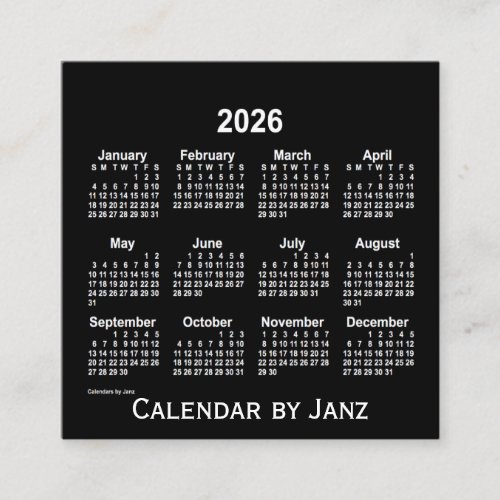 2026 Neon White Calendar by Janz Square Business Card