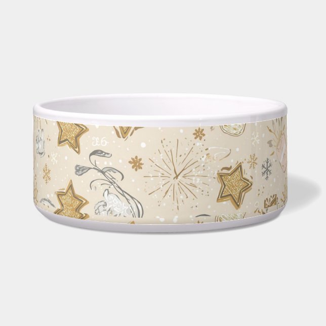 2026 New Year Cat Bowl – Gold Stars & Paw Prints (Front)