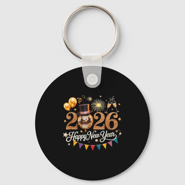 2026 New Year Celebration Disco Ball Gold Festivit Keychain (Front)
