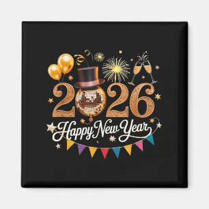 2026 New Year Celebration Disco Ball Gold Festivit Magnet