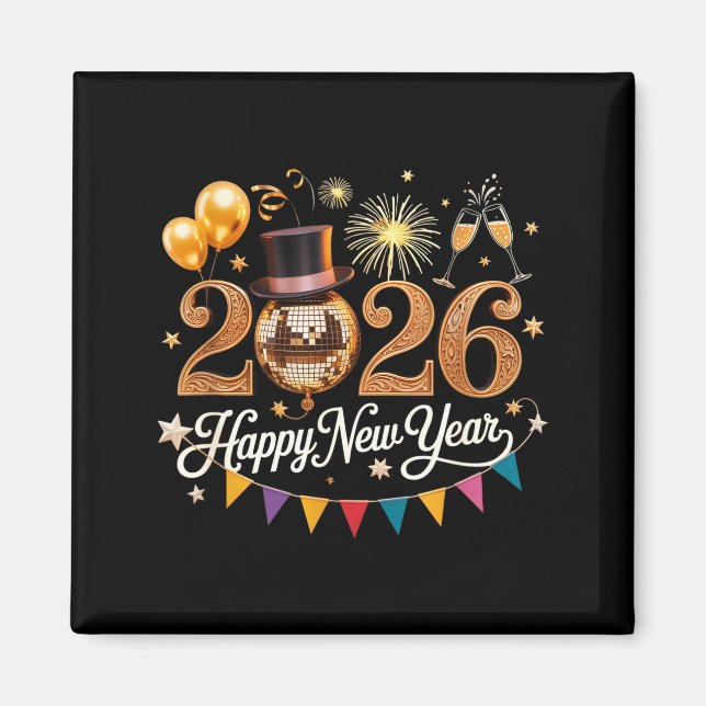 2026 New Year Celebration Disco Ball Gold Festivit Magnet (Front)
