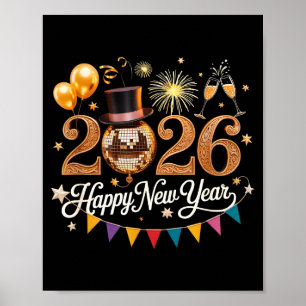 2026 New Year Celebration Disco Ball Gold Festivit Poster