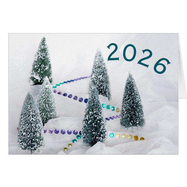 2026 new year & Christmas trees rhinestones wish Cards (Front Horizontal)