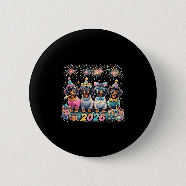 2026 New Year Dachshund Party Fireworks Fun  Button (Front)