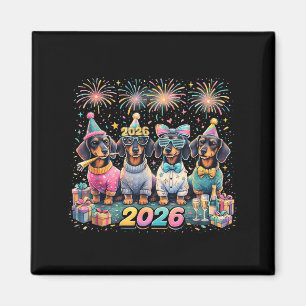 2026 New Year Dachshund Party Fireworks Fun  Magnet