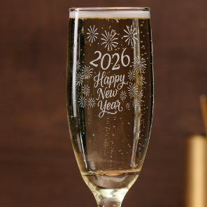 2026 New Year’s Eve Calligraphy & fireworks Champagne Flute