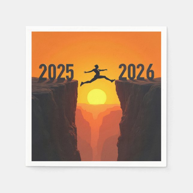 2026 New Year Silhouette Leaping a Cliff Napkins (Front)
