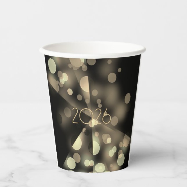 2026 new year with golden bubbles paper cups (Front)