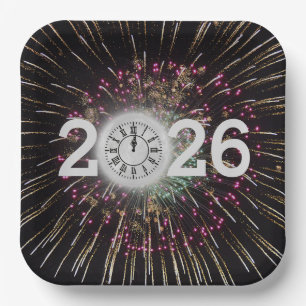 2026 New Years Eve Moon And Clock Paper Plates