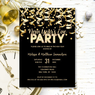 2026 NEW YEAR'S EVE PARTY Gold Glitter Black Invitation