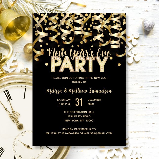 2026 NEW YEAR'S EVE PARTY Gold Glitter Black Invitation (2024 NEW YEAR'S EVE PARTY Gold Glitter Black Invitation)