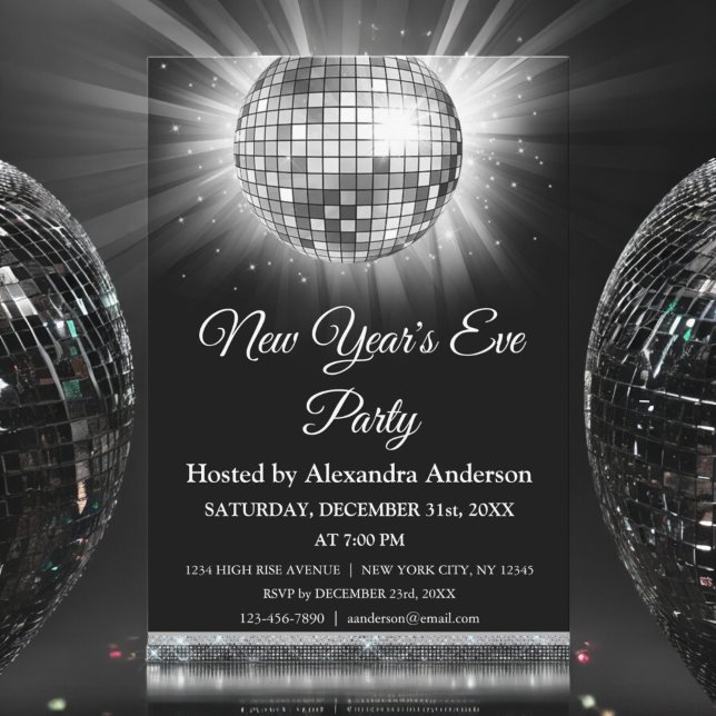 2026 New Year's Eve Party Silver Disco Ball Invitation (Creator Uploaded)