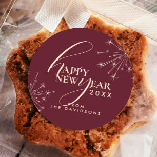2026 New Year's Festive Stylish Typography Maroon Classic Round Sticker