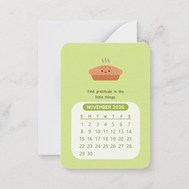 2026 November Monthly Kawaii Motivational Calendar Note Card (Front)
