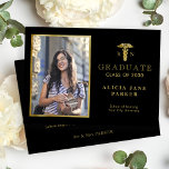 2026 Nursing school graduation gold elegant photo Announcement<br><div class="desc">Modern elegant gold glitter and black nursing school graduation announcement card template with your custom photo and text.</div>