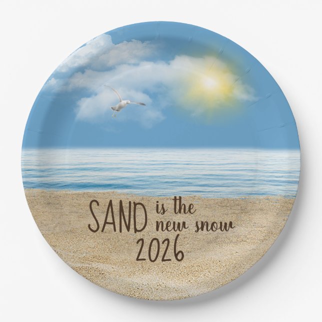 2026 Ocean Beach With Seagull  Paper Plates (Front)