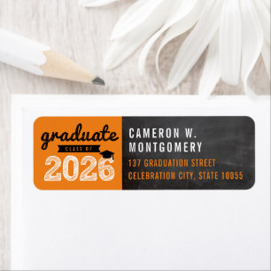 2026 Orange Bold Sketch Grad Chalkboard Address Label