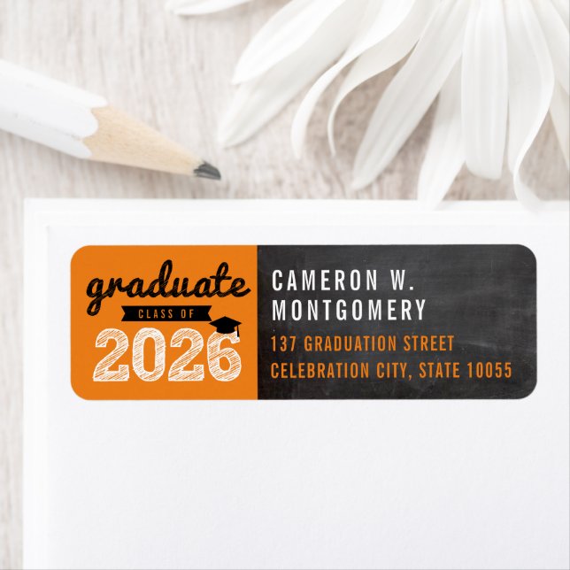 2026 Orange Bold Sketch Grad Chalkboard Address Label (Insitu)