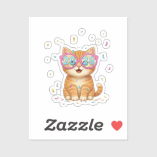 2026 Party Glasses Cat Smiling Feline New Year Sticker