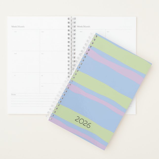 2026 Pastel Pink Blue Green Chunky Stripes Planner (Display)