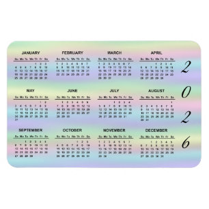 2026 Pastel Rainbow Holographic Calendar Magnet