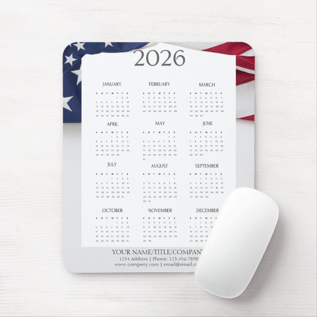 2026 Patriotic Mini Calendar Mouse Pad (With Mouse)