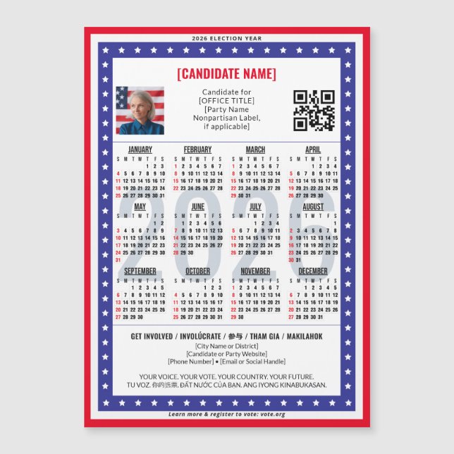 2026 Patriotic Political Election QR Code Calendar (Front)