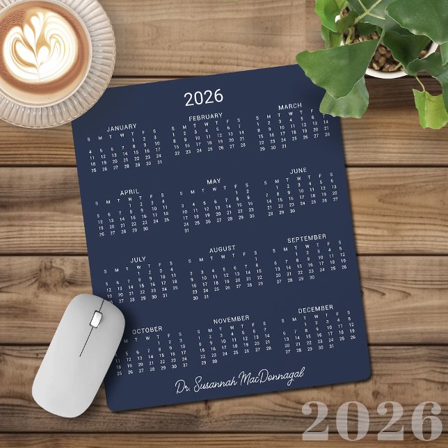 2026 Personalized Minimalist Navy Blue Calendar Mouse Pad (2026 Personalized Minimalist Navy Blue Calendar Mouse Pad)