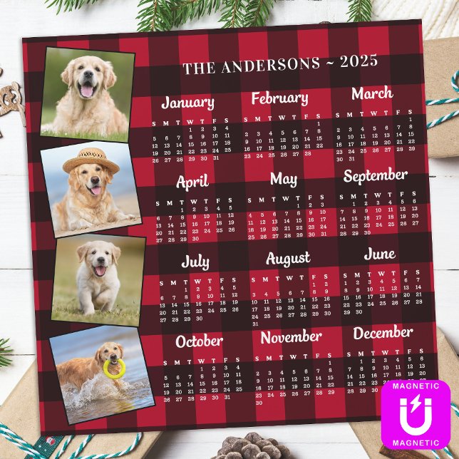 2026 Personalized Red Plaid Pet Photos Calendar (Creator Uploaded)