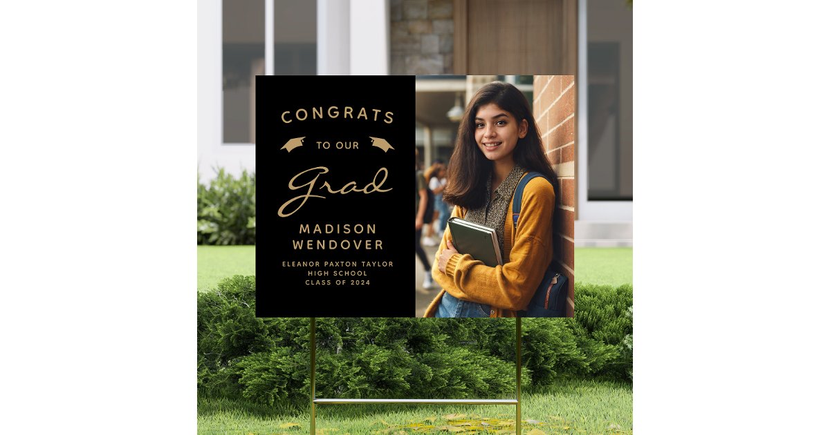 2026 Photo Black and Gold Graduation Yard Sign | Zazzle