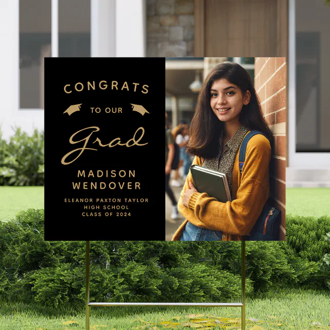 2026 Photo Black and Gold Graduation Yard Sign | Zazzle