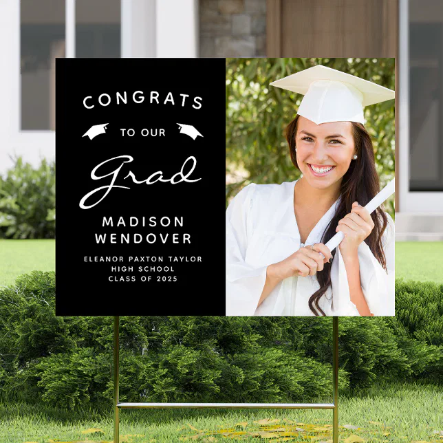 2026 Photo Black and White Graduation Yard Sign | Zazzle