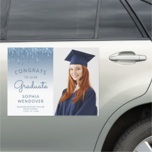 2026 Photo Blue Glitter Drip Graduation Car Magnet