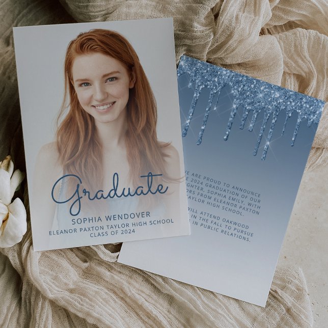 2026 Photo Blue Glitter Graduation Announcement (Creator Uploaded)