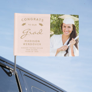 2026 Photo Blush and Gold Graduation Car Flag