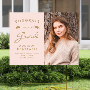 2026 Photo Blush Pink Gold Graduation Yard Sign