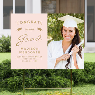 2026 Photo Blush Pink Gold Graduation Yard Sign
