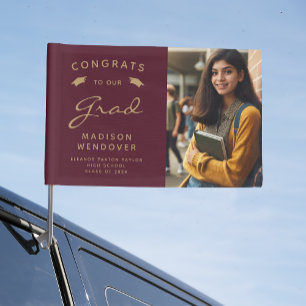 2026 Photo Burgundy and Gold Graduation Car Flag