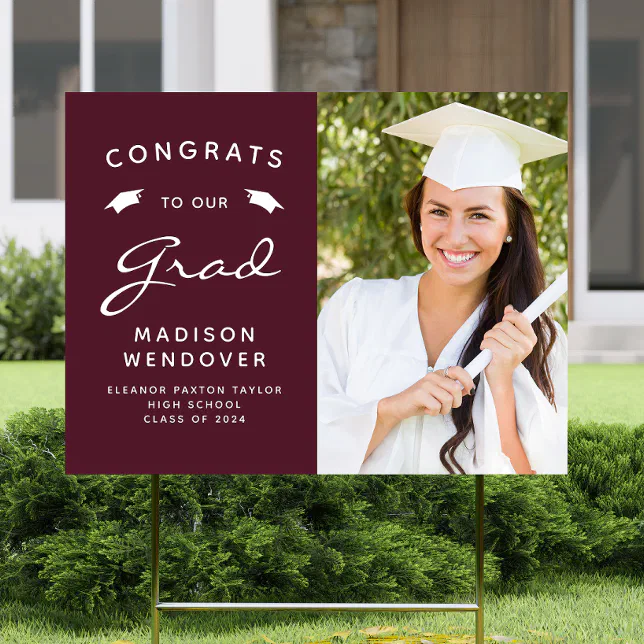 2026 Photo Burgundy and White Graduation Yard Sign | Zazzle