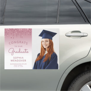 2026 Photo Burgundy Glitter Drip Graduation Car Magnet