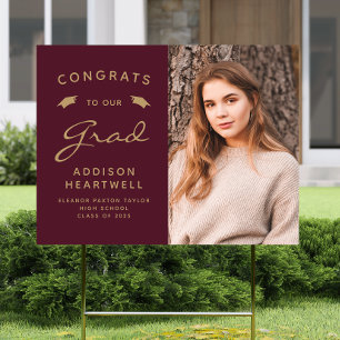 2026 Photo Burgundy Gold Graduation Yard Sign