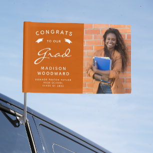 2026 Photo Burnt Orange Graduation Car Flag