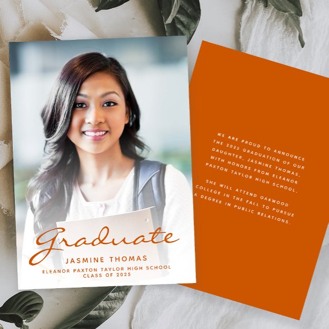 2026 Photo Burnt Orange Script Grad Announcement (Creator Uploaded)