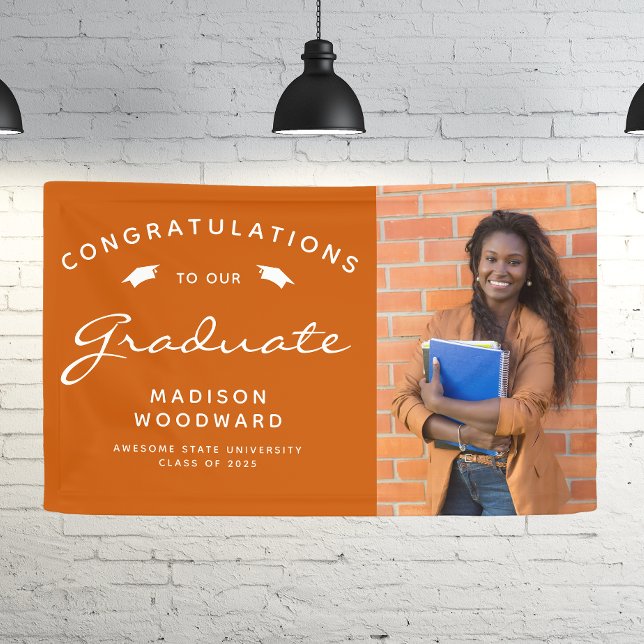 2026 Photo Burnt Orange White Script Graduation Banner (Creator Uploaded)