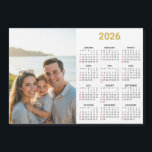2026 Photo Calendar | Full Year Gold Magnetic Card<br><div class="desc">Transform your treasured memories into a practical, premium keepsake with this stunning 2026 year at a glance photo calendar fridge magnet. Designed for elegance and functionality, the large, high definition print area is the perfect canvas for your favorite family photo, pet portrait, or wedding picture. The entire 12 month calendar...</div>