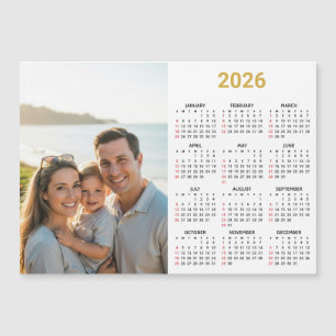 2026 Photo Calendar Full Year Gold Magnetic Card