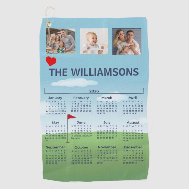 2026 Photo Calendar Golf Theme Towel (Front)